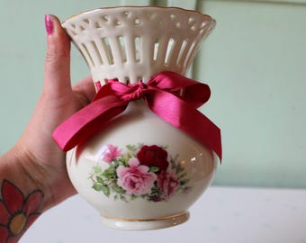 Vintage Formalities Vase: Baum Bros Roses, Victorian Farmhouse Decor
