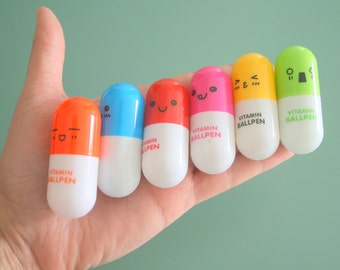 The HAPPY PILL Pen..listing for one. nurse. doctor. kawaii. pharmacy. pills. meds. med school. weird. creepy. vitamin. gift. rainbow. office
