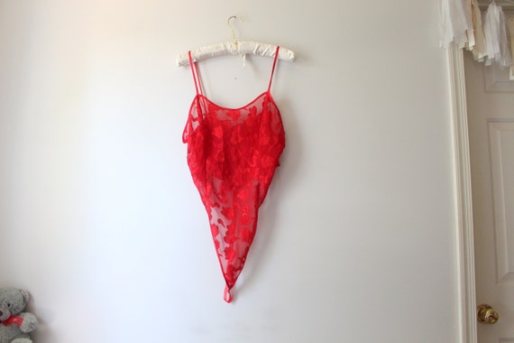 1980s Vintage RED Lace Vintage SEXY Lacey Tulle N… - image 1