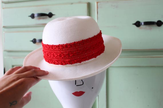 Vintage Wedding Red Flower Hat....straw hat. chur… - image 2