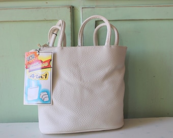 Vintage 80s White Vinyl Handbag: Boho Retro Crossbody Bag