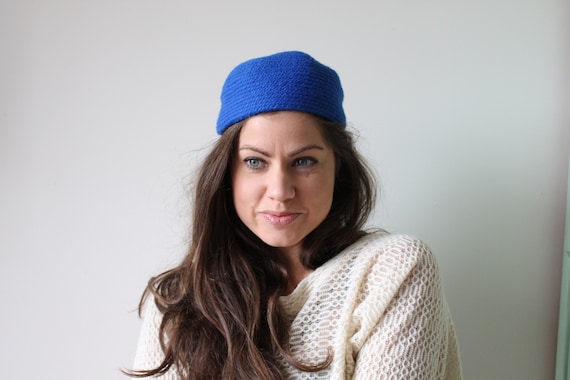 Vintage ROYAL BLUE Mid Century Hat...church. wool… - image 3