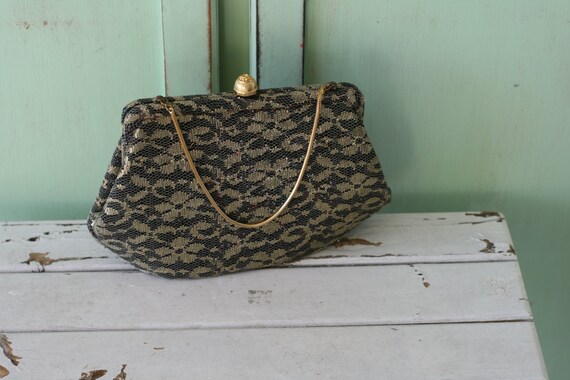 1960s BLACK and GOLD Fancy Purse...glam. gogo. gr… - image 2