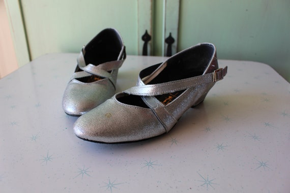 1980s Silver GLITTER Dance Flats...size 7 womens.… - image 2