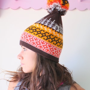 1980s Rainbow Pom Mütze: Vintage Unisex Skimütze