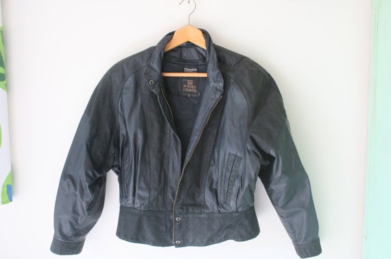 1980s BLACK LEATHER Jacket...size medium. retro. … - image 1