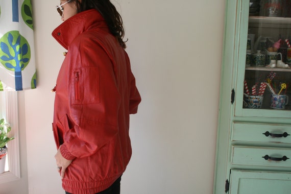 1980s RED LEATHER Jacket Coat...size medium large… - image 4