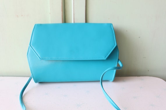 1980s Teal Blue Vinyl Shoulder Bag