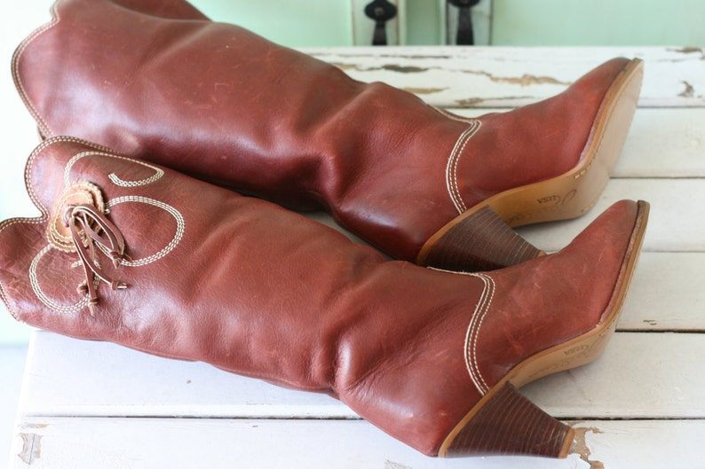 AMAZING 1980s LEATHER Western Cowgirl Boots...size 5.5 womens....leather boots. tassles. 1980s boots. hipster. western. new wave image 4