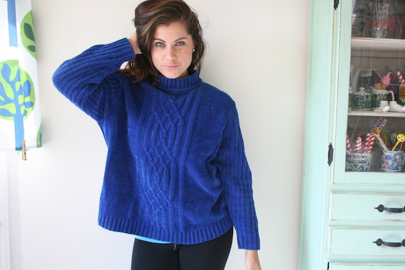 Vintage BLUE Slouchy Crop Sweater....royal blue. … - image 2