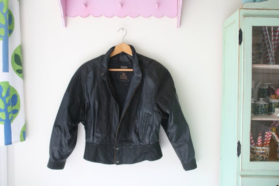1980s BLACK LEATHER Jacket...size medium. retro. … - image 2