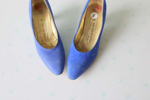 Vintage 1980s Blue Leather Heels....size 5 womens… - image 1