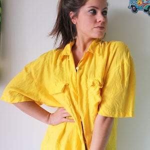 Vintage YELLOW Blouse..womens. button down. mod. . mens. womens. ladies.vintage blouse. flowy top. soho. fancy.