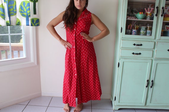 1980s RED Polka Dot Dress....size medium large. m… - image 2