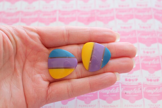 1970s Vintage Striped Earrings....retro. bright. … - image 1