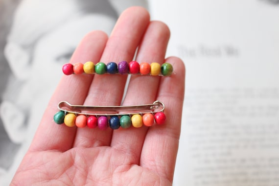 Vintage Multicolor Beaded Hair Barrette Vintage Style Beaded Barrette Hippie Hair Clip Accessory  main image 2