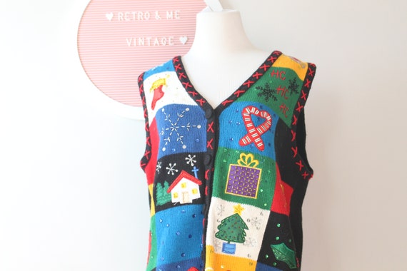 80s Vintage CHRISTMAS SWEATER Vest..size medium w… - image 3