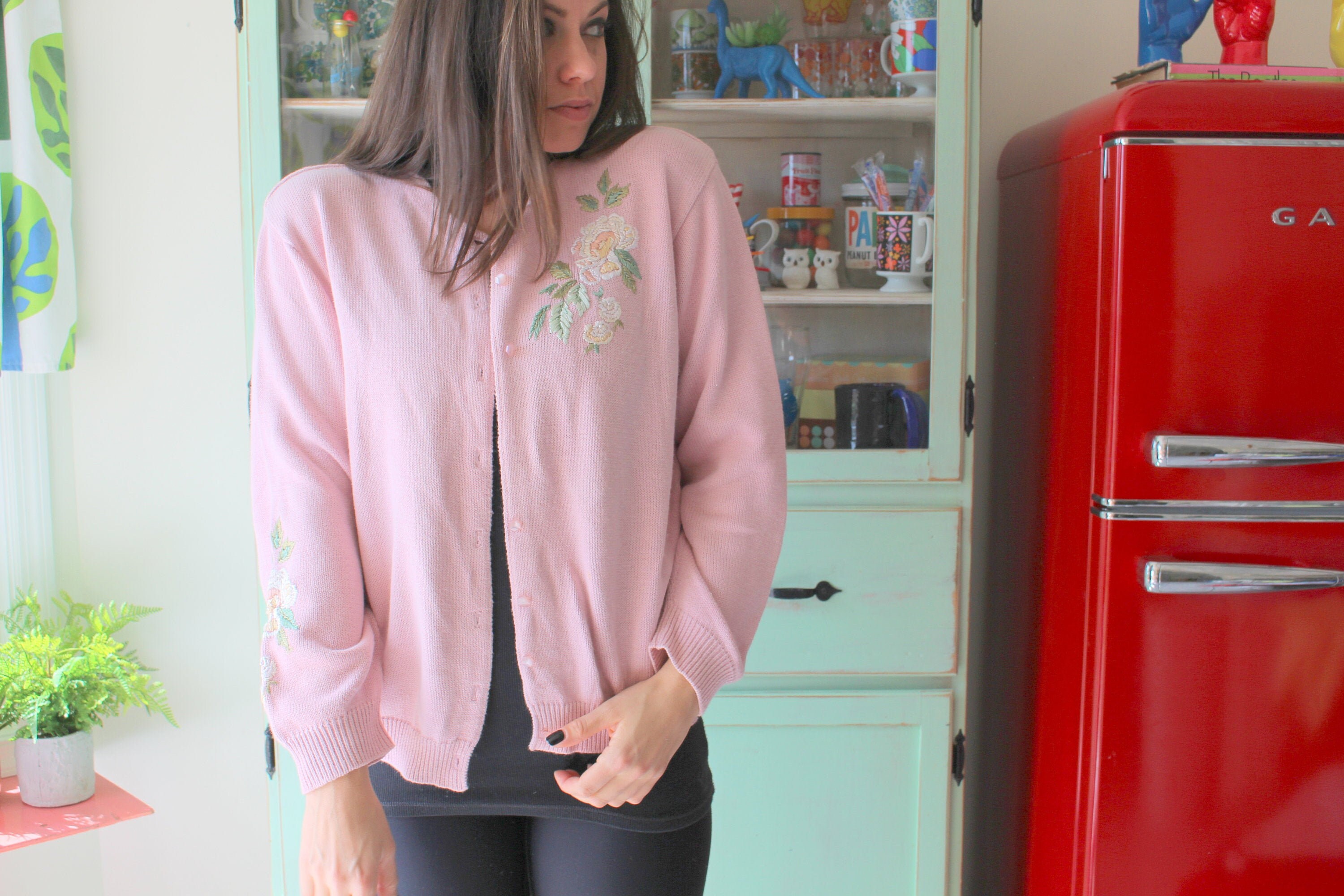 80s Ecuador Flower Knit cardigan 花 ビンテージ flower motif ecuador knit zip-up hoodie | sui &