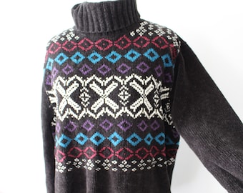 1990s Vintage Knit Turtleneck Sweater: Nautical Preppy USA Made
