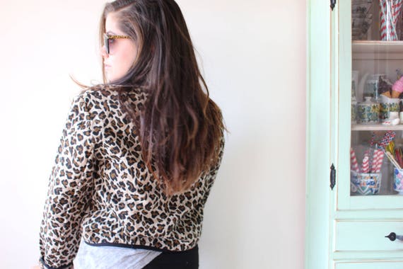 Vintage 90s Leopard Print Cotton Crop Jacket - Si… - image 3