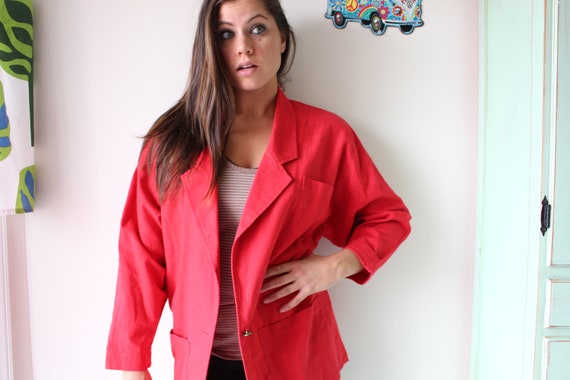 Vintage CHERRY RED Blazer Jacket....size large xl… - image 5