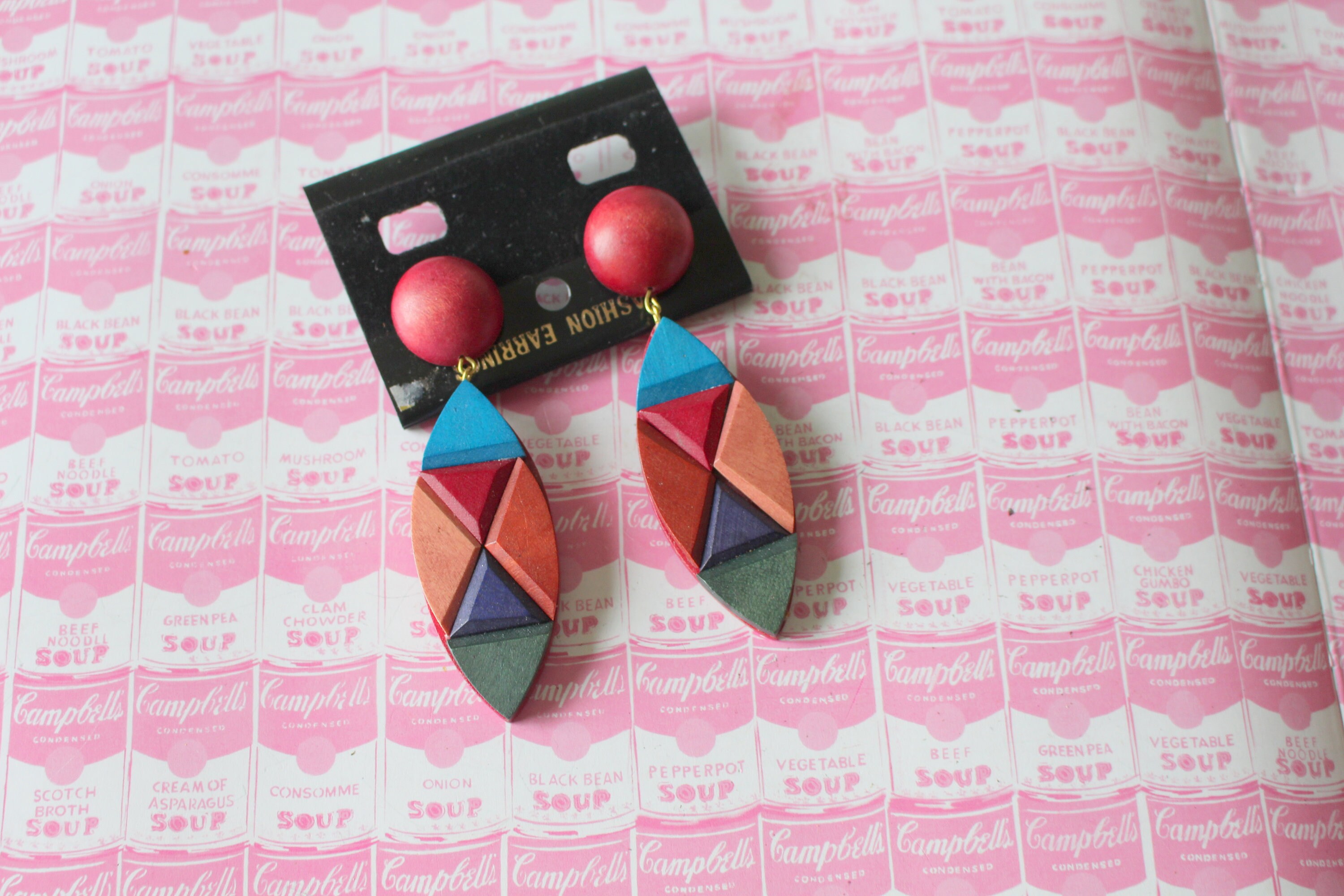 Vintage 1980s WOOD New Old Stock Earringsstud. Pierced