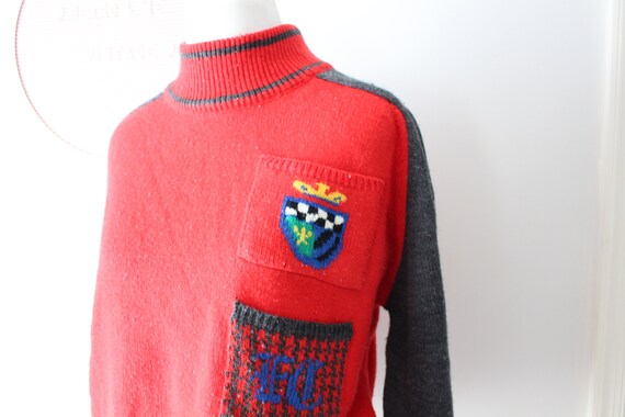 1980s GITANO Red Geometric Turtleneck Sweater - U… - image 4