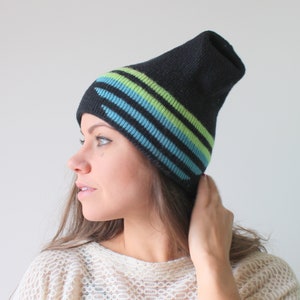 1980s NOS New Old Stock Beanie....hat. teal. unisex. colorful. rainbow. retro. 1980s. hipster. costume. boho. hippie. 1970s. ski.