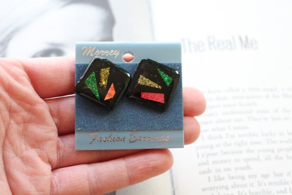 1980s GLAM NOS Earrings...rainbow. retro. kitsch.… - image 2