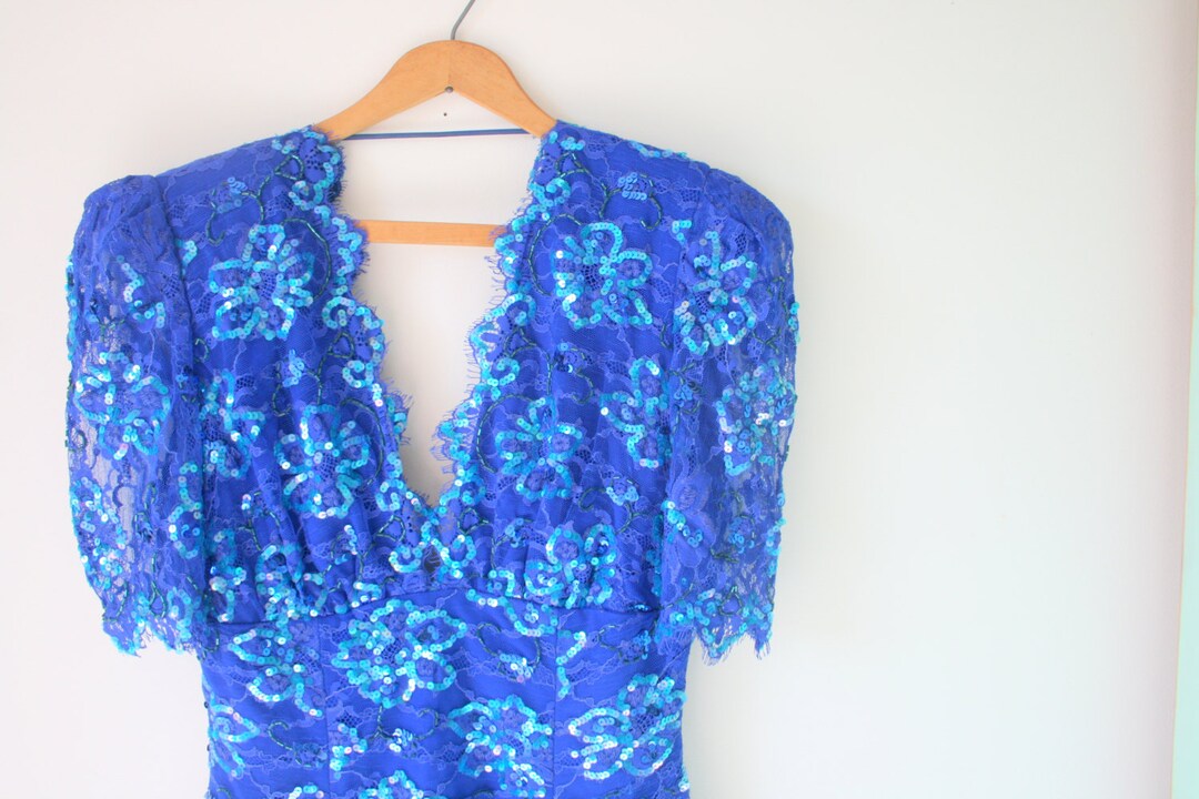 1980s Vintage BLUE SEQUINS Fancy Dress....size Medium to - Etsy