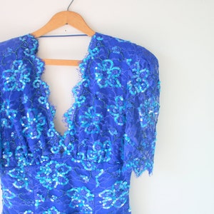 1980s Blue Sequin Party Dress: Vintage Prom Gown, Medium