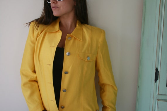 Vintage YELLOW Designer Jacket...size medium wome… - image 2