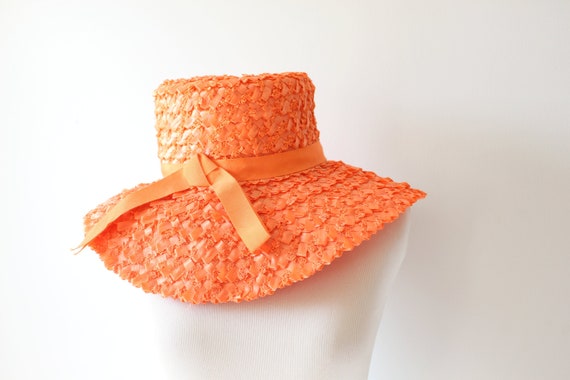 Vintage 1980s Orange Straw Floppy Hat: Women's Summer Fashion