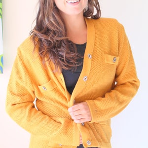 Vintage 70s Mustard Yellow Knit Cardigan: Boho Cotton Blend