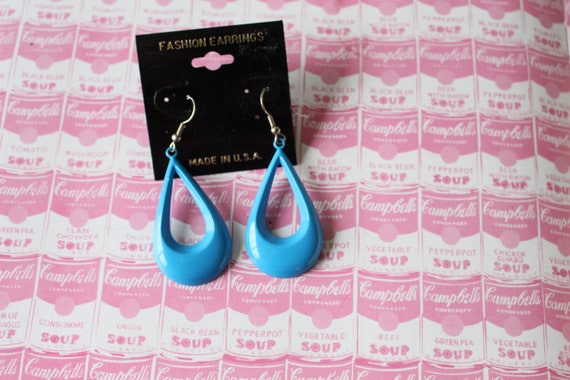 1980s Fancy Bright Blue Dangly Earrings..retro. k… - image 2