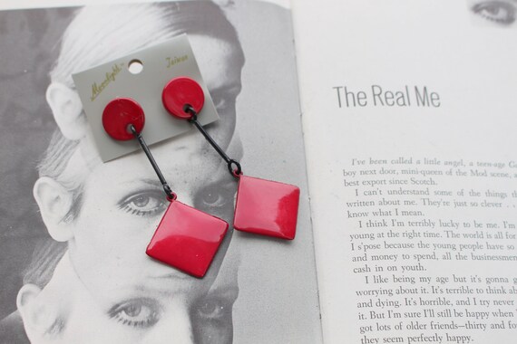 1980s RED Earrings....costume. 1980s glam. sexy. … - image 1