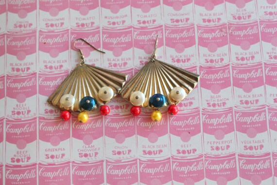 1980s Beaded Fan Earrings: Oversized Costume Glam