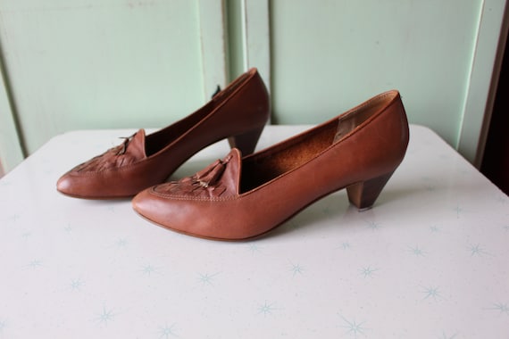 1980s Tassled Heeled Designer Loafers...size 10 w… - image 2