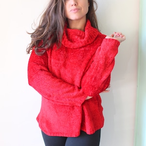 1990s RED Winter Sweater....size large....90s clothing. turtle neck. red. pullover. hipster. nautical.