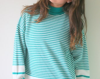 1980s Green Striped Sweater, One Size, Made in USA