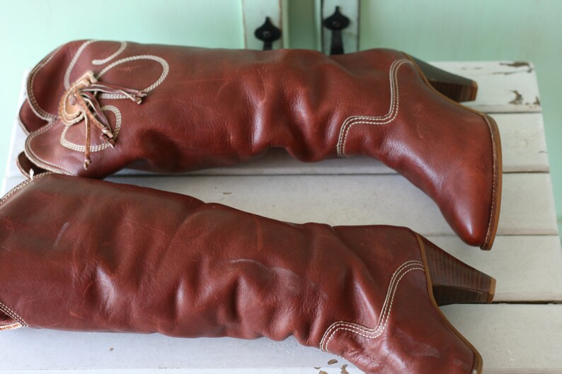 AMAZING 1980s LEATHER Western Cowgirl Boots...size 5.5 womens....leather boots. tassles. 1980s boots. hipster. western. new wave image 3