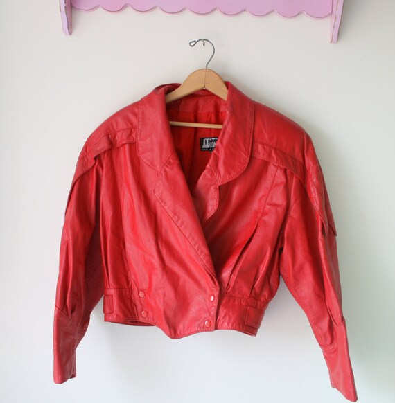 1980s RED LEATHER Coat Jacket...size small... retr