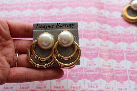 80s Vintage MOD GIRL Wedding Earrings.....hoops. … - image 4