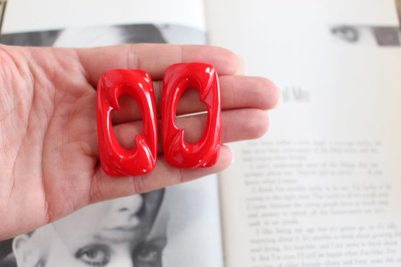 1980s GLAM Earrings...new old stock. red. retro. … - image 1