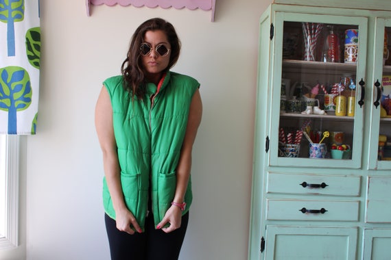 1980s GREEN Mesh Winter Coat Vest....green. retro… - image 2