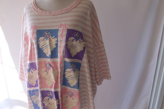 1980s Pink Purple Blue Hearts Pajama Oversized Te… - image 3