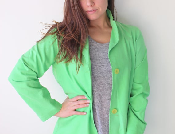 Vintage Lime Green Cotton Blazer: Mod Style Jacke… - image 1