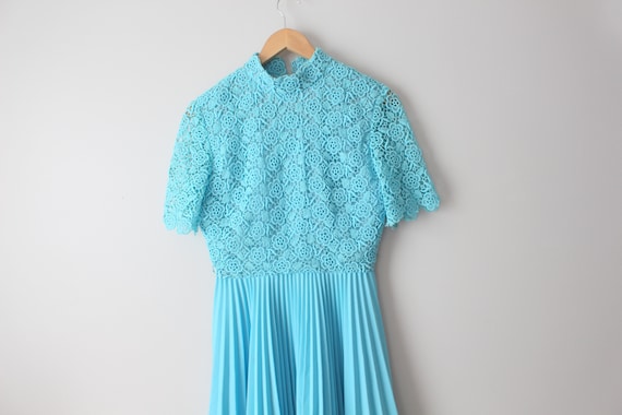 1960s BLUE Ruffled Dress...size small medium wome… - image 1
