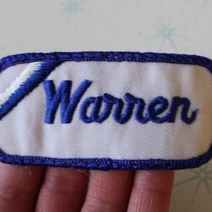 Parche con el nombre WARREN, años 70 y 80... disfraz. Accesorios de los años 70 y 80. Hipster. Padre. Papá. Abuelo. Mecánico. Conserje. Trabajador. Cartas. Regalo.