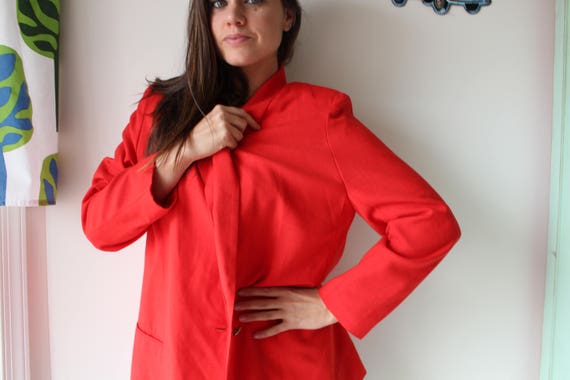 Vintage Cherry Red Blazer Jacket, Solid Mod Style… - image 4